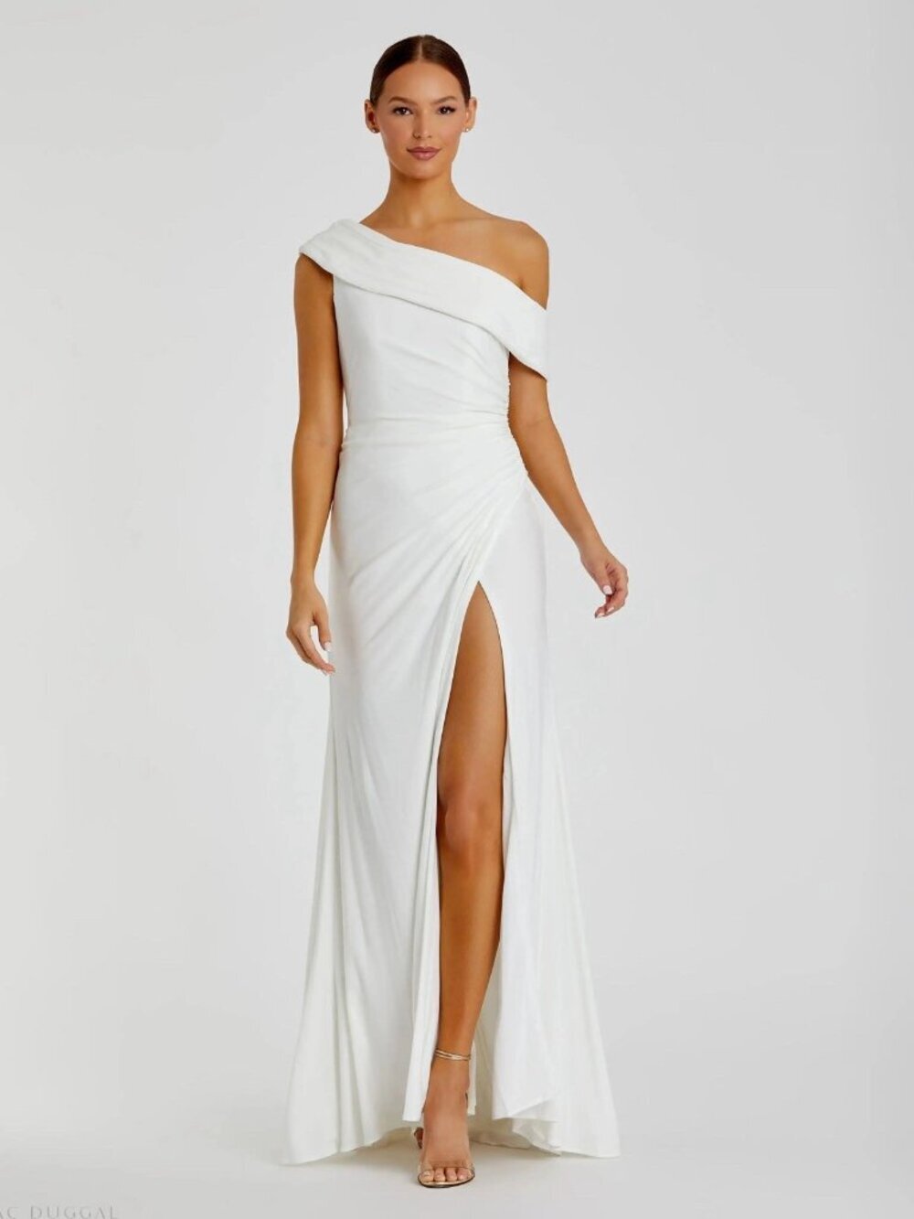 Mac Duggal Size 0 White 36517 Off Shoulder Slit Gown Dress Wedding Bridal NWT